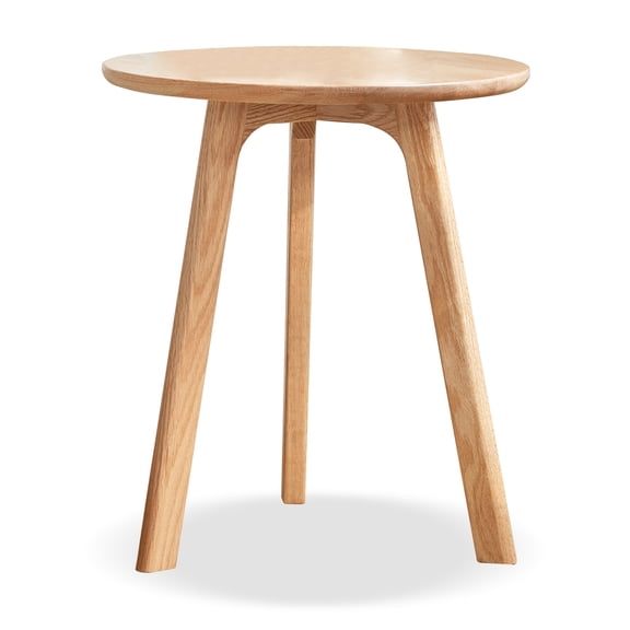 JERFIT Solid Oak Wood Round End Table, 3-Tier Small Side Table with Storage Shelf for Living Room, Bedroom, Balcony, Natural Finish