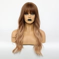 thumbnail image 2 of RightOn Long Ombre Blonde Wigs for Women Dark Brown to Blonde Wigs Long Wavy Ombre Wig with Bangs Synthetic Wigs with Wig Cap, 2 of 5