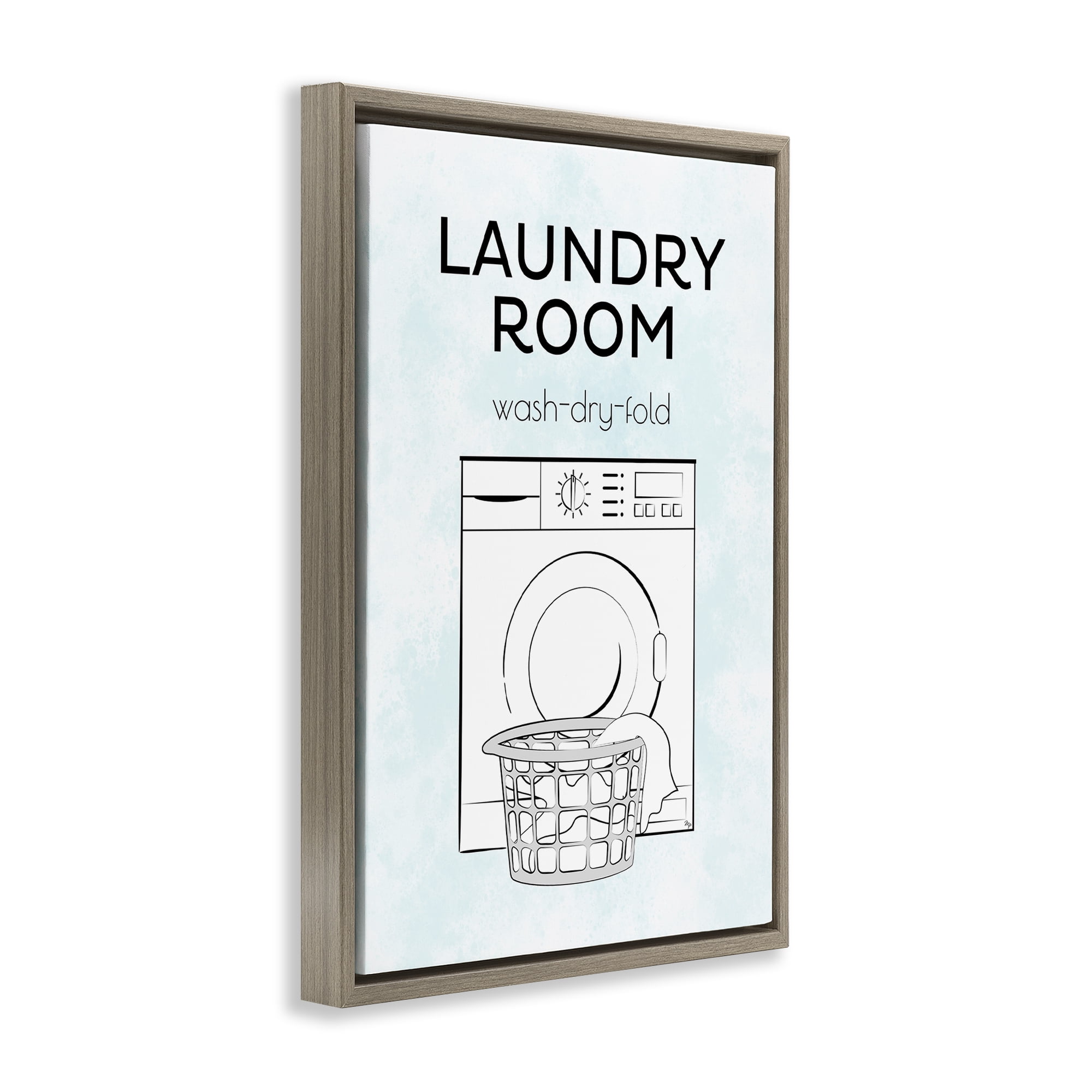 Stupell Industries Minimal Laundry Wash Dry Fold Bath & Laundry Painting Brown Floater Framed Canvas Art Print Wall Art, 17 x 25