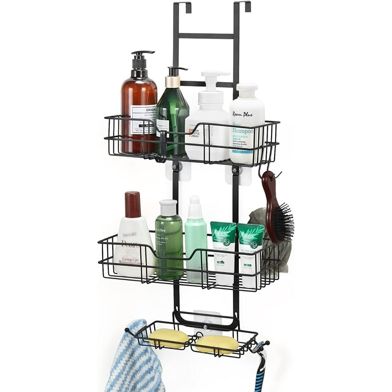 ADOVEL Shower Caddy Hanging, 2 in 1 Shower Caddy Over Shower Head/Door,  Sturdy Bathroom Shelf Organizer with Adjustable Height, Never Rust, No