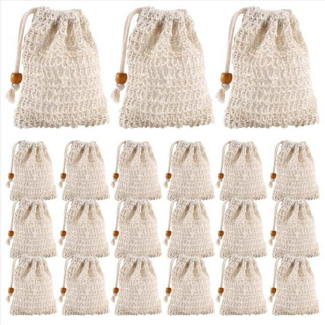 Paquete de 40 Bolsas Exfoliantes de JabóN, Bolsa de JabóN de Malla de Sisal Hecha con CordóN para Uso en BañO y Ducha
