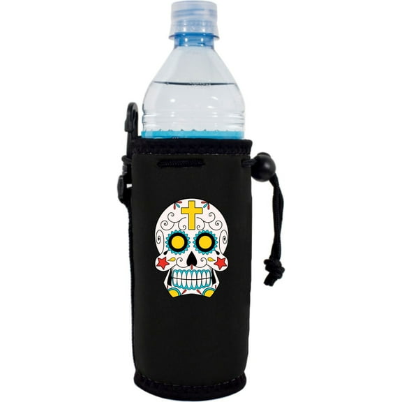 Sugar Skull Neoprene Water Bottle Coolie (Black)