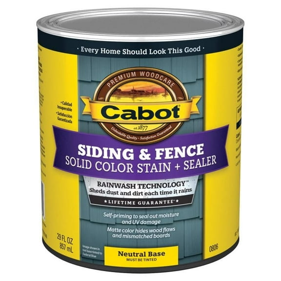 Cabot Solid Tintable Neutral Base Water-Based Acrylic Siding Stain 1 qt.