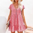 thumbnail image 2 of Prolriy Robes Printemps Été pour Femmes 2025 Robes d'Été à Manches Courtes à Fleurs Col en V Boutonnée Robes Courtes pour Femmes, Robes pour Femmes Rouge TTG, 2 of 6