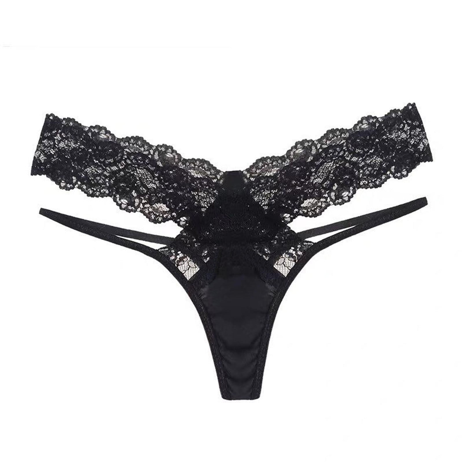 Womens Black Charming Thong Lingerie lace G-String T-Back Panties Strappy Body Harness Panties 