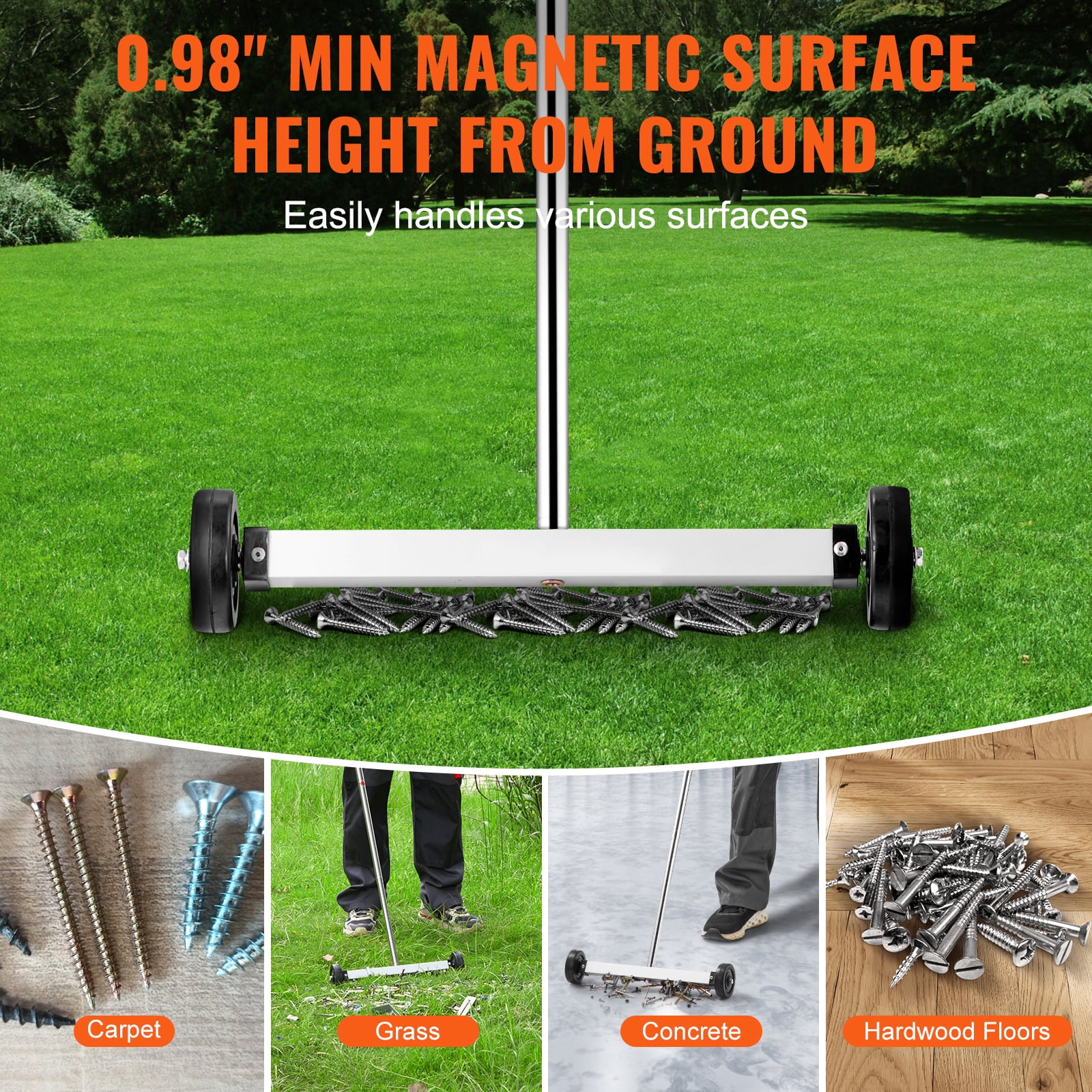 SKYSHALO Magnetic Broom with Rolling Wheels, 15" Compact Size, 8 lbs Holding Force, Telescopic Handle for Comfort, Portable Magnet Roller for Collecting Metal Debris, Simplifies Cleaning