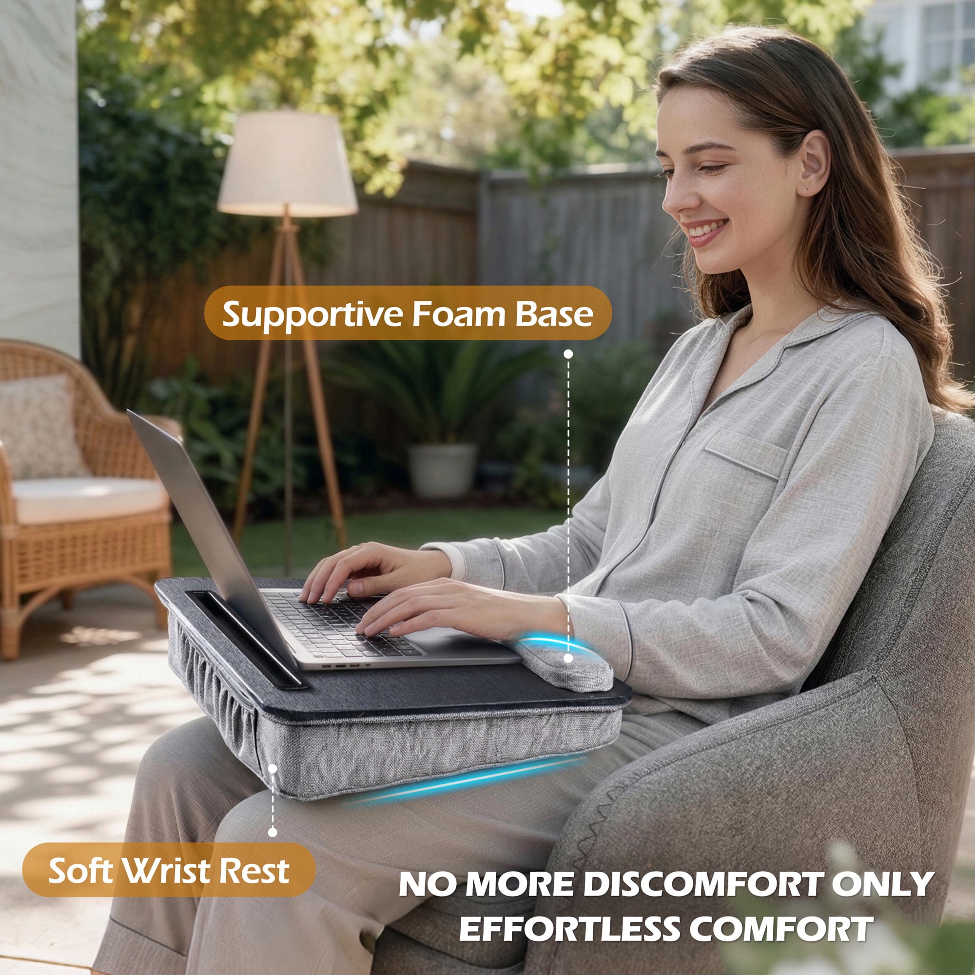 Coliware Lap Desk with Pillow Cushion, Portable Laptop Desk with Anti-Slip Strip Wrist Rest & Storage Function Fits Up to 15.6” Laptops, Laptop Stand for Home Office, Black Book Tablet