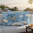 thumbnail image 4 of Blue Coastal Outdoor Waterproof Pillow Covers, Summer Beach Starfish Shell Sea Decorative Rectangle Throw Pillowcase Sofa Cushion Sham for Patio/Couch/Chair, 20"x12" 2 Pack, 4 of 8