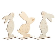 3 Pcs Wooden Rabbit Ornament Home Decor Garden Bunny Decor House Garden Taxidermy Rabbit Adornment Easter Gift Child