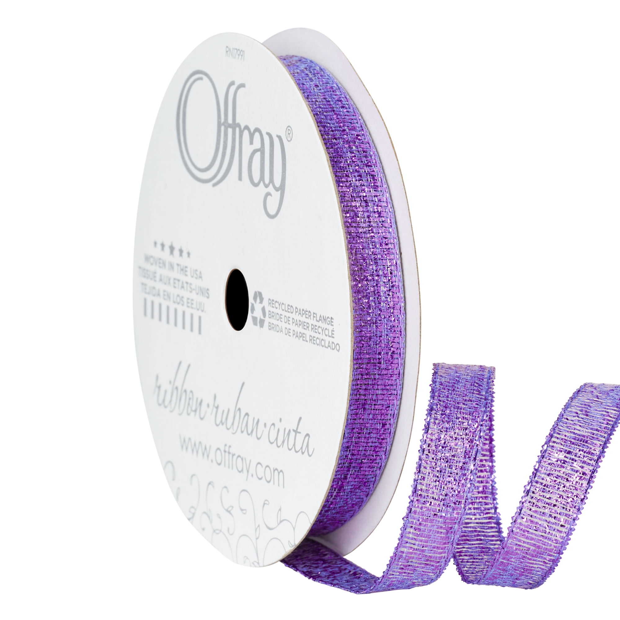 Offray Ribbon, Purple 3/8 inch Galena Metallic Ribbon for Wedding, Crafts, and Gifting, 9 feet, 1 Each