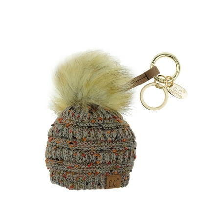 NYFASHION101® Pom Pom Beanie Key Chain Key Ring Handbag Tote Accessory - Confetti Natural Gray