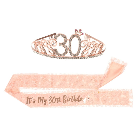 1 Set Birthday Sash and Tiara Elegant Crown Birthday Sash for Women (30th)