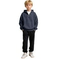 thumbnail image 5 of longantii Boys Quarter Zip Hoodies - Waffle Knit Kids Long Sleeve Hooded Sweatshirts Teens Pullover Tops Clothes Navy 11-12 Years, 5 of 5