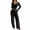thumbnail image 2 of Conjuntos de Dos Piezas de Otoño para Mujer, Camiseta de Larga con Cuello en V y Pantalones Anchos, Conjuntos de Chándal Informal. Negro S, 2 of 8