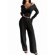 thumbnail image 2 of Conjuntos de Dos Piezas de Otoño para Mujer, Camiseta de Larga con Cuello en V y Pantalones Anchos, Conjuntos de Chándal Informal. Negro M, 2 of 8