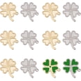 thumbnail image 1 of 12 piezas de dijes con base de trébol de cuatro hojas en 2 colores, engastes para colgantes de acero inoxidable 304, bandeja vacía para dijes de metal con orificio de 1,4 mm para esmalte., 1 of 7