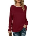 thumbnail image 4 of Annhoo Womens Long Sleeve Tops Fall Elegant Lace Trim Round Neck Blouses Trendy Comfy Going out Vacation Shirts, 4 of 9