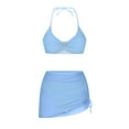 thumbnail image 6 of TMOYZQ Women's 3 Piece Bathing Suits O-Ring Halter Textured Bikini Swimsuits Set with Drawstring Beach Cover Ups Mesh Skirt, 6 of 6