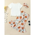 thumbnail image 4 of Toddler Baby Girl 4th Birthday Outfit 18M 2Y 3Y 4Y 5Y 6Y Four Ever Groovy Short Sleeve Shirts Floral Bell Bottom Pant Headband, 4 of 10