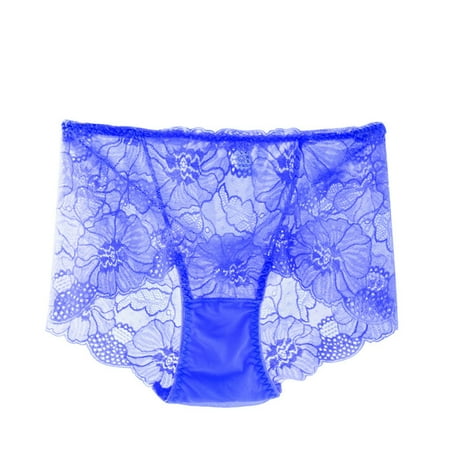 Lovskoo 2024 Underwear for Womens Mid-Waist Solid Color Lace Thin Mesh Breathable Underwear Briefs Blue