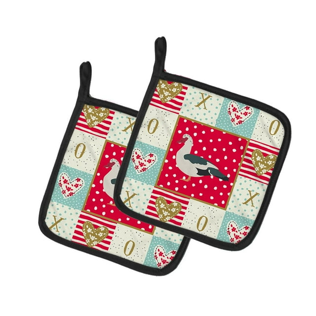 ""Caroline'S Treasures Ck5291Pthd Pato Muscovy Love Par De Agarraderas Para Ollas Multicolor""