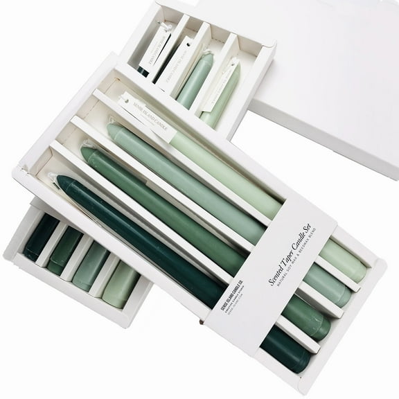 Taper Candles 10'' Colored Candle Sticks Set of 8 | Amber&Oud Scented, Natural Soy Wax | Home Decor Kitchen Decor Wedding Decorations (Green Shades)