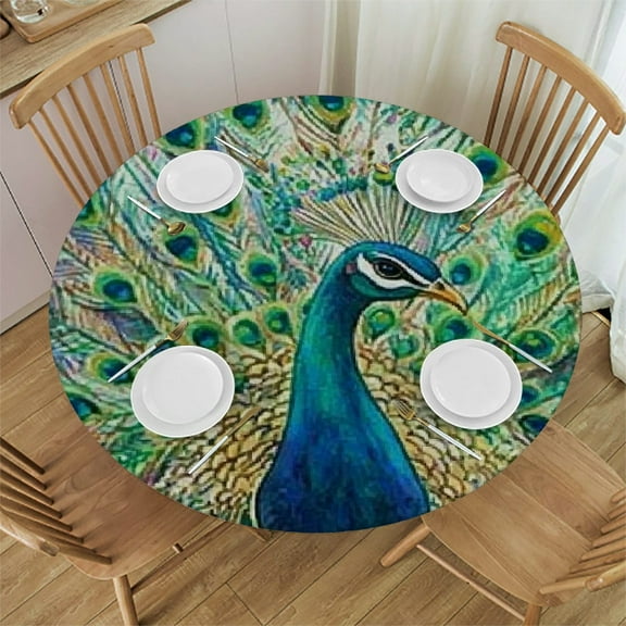 Patifu Peacock Art Nouveau Round Tablecloth Stain-Resistant Washable for Indoor Outdoor Restaurants Weddings Parties Waterproof Fabric Home Kitchen Outdoor Decoration 31"-35