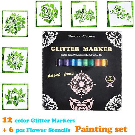 Download 12 Glitter arker Pens and Flower Stencils(6 Packs,5.12"x5.12"),for DIY Photo Album, Coloring ...