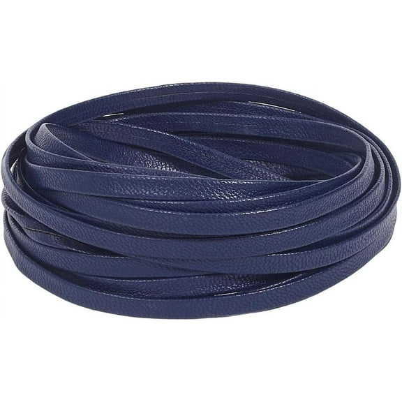 5.5 Yards Lychee Grain PU Leather String Strips 5mm Flat Leather Cord 1mm Thick Double Sided Lambskin Leather Strap Shiny Foldover Leather Supplies for Jewelry Making DIY Craft Marine Blue