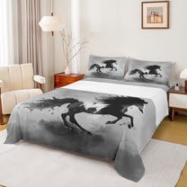 Castle Fairy Galloping Horse Twin Sheet Sets for Children Boys Girls,Black Grey Bedding