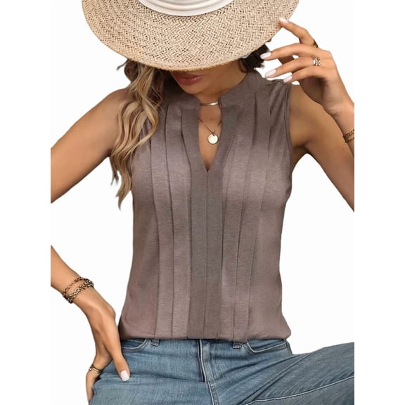 Sleeveless Shirts for Womens Fashion 2025 Basic Tank Tops Pleated Drape Dressy Tops Summer Outfits Camel M