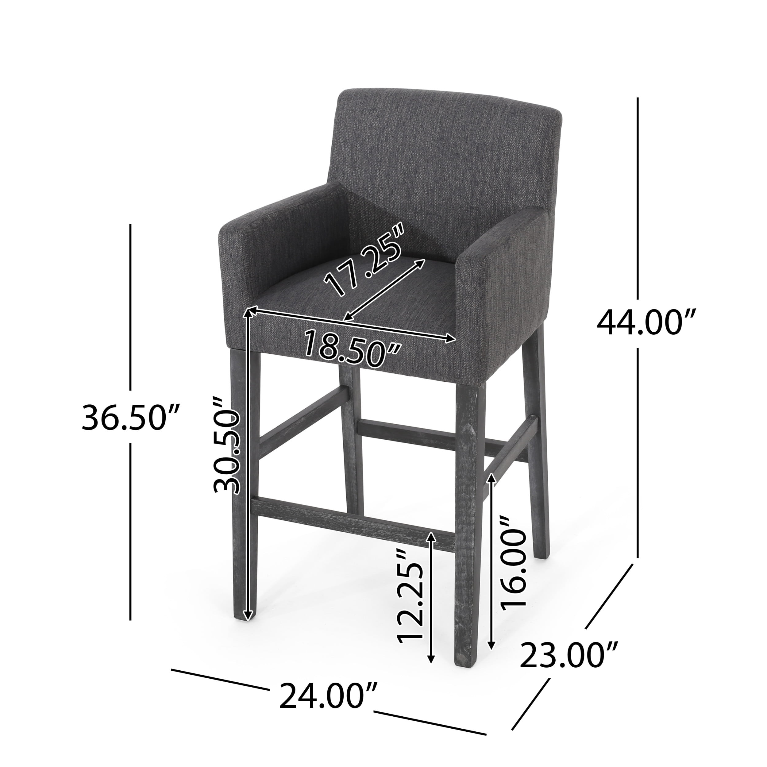 Noble House Deville Indoor Fabric Upholstered Wood 30.5 inch Barstools, Set of 2, Charcoal and Gray