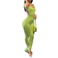 thumbnail image 1 of Mono salvaje de moda de verano para mujer de VISgogo, mono de Color sólido con cuello redondo, pantalones acampanados de manga corta, monos largos, ropa de una pieza VISgogo  moda, 1 of 4