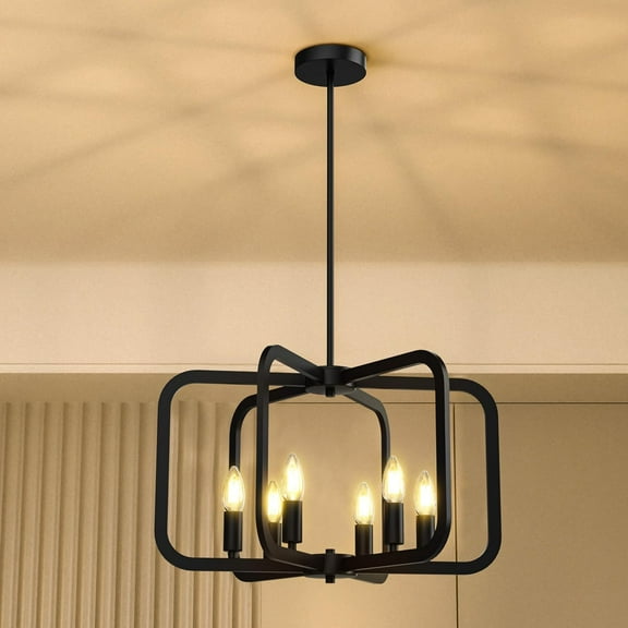 Modern Black Chandelier - 6 Light Metal Chandelier for Dining, Kitchen, Living Room, Hallway Foyer Light Fixture