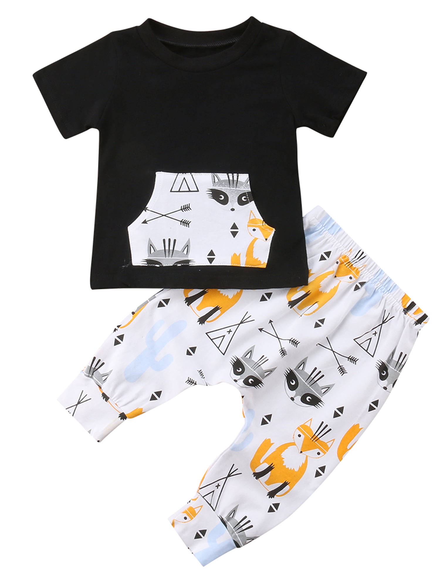 2pcs Toddler Baby Boy T-shirt Top+Pants Trousers Outfit Kids Clothes Set Cotton 