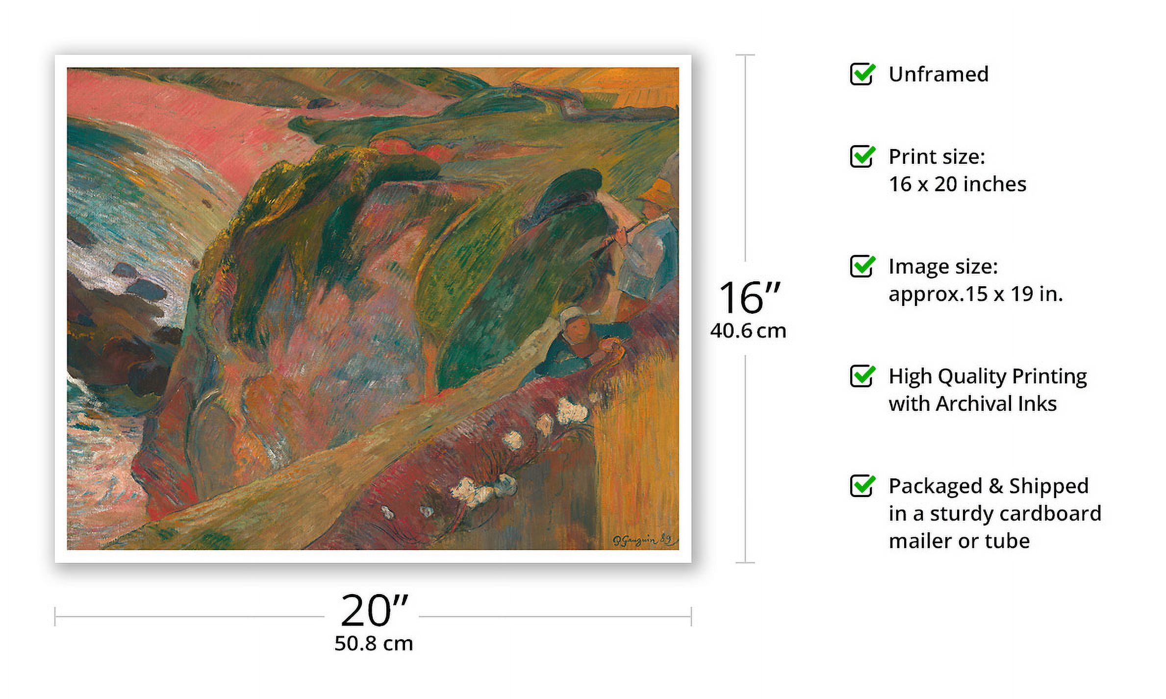 The Flageolet (Flute) Player on the Cliff - Le Pouldu France - From an Original Color Painting by Paul Gauguin c.1889 - Fine Art Matte Paper Print (Unframed) 16x20in