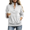 thumbnail image 3 of hoksml Women's Corduroy Henley Sweatshirt Stand Collar Pocket Long Sleeve Loose Pullover for Casual Travel Soft, 3 of 6