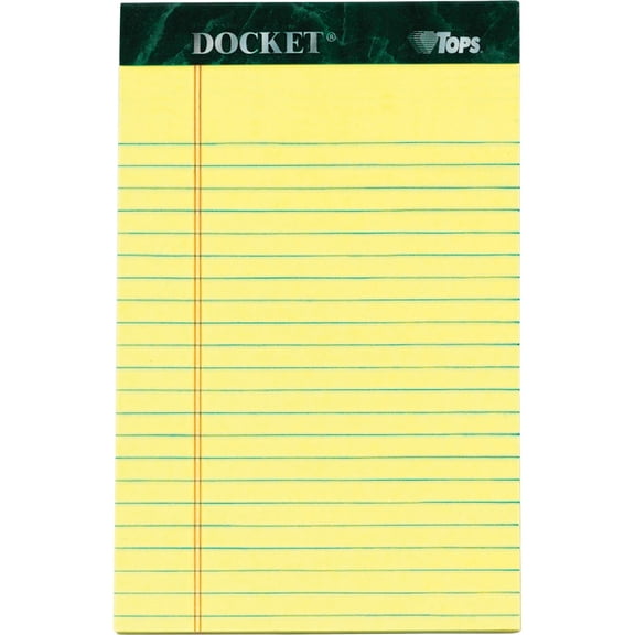Docket Ruled Perforated Pads, Narrow Rule, 50 Canary-Yellow 5 X 8 Sheets, 12/pack | Bundle of 5 Packs