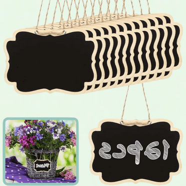 Hanging Chalkboard Tags, 12 Pack Wooden Blackboard Labels for Baskets, Carafe, Food, Bottle and Storage