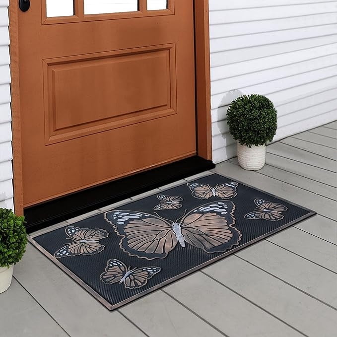 A1HC 18"x30" Rubber Pin Doormat for Indoor and Outdoor Entrance, Butterfly Design, Durable Non-Slip Entry Mat