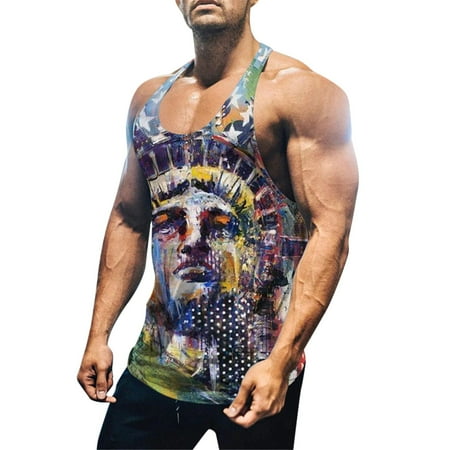 

KmaiSchai White Undershirt Men Independence Day Summer Vest Breathable Large Size Casual Sleeveless Top Loose Full Print Tank Top Short Sleeve Scrub Jackets Mens Nightshirt Mens Top Beach Men A Shir