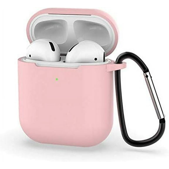 Airpods 2 Case Protective Airpods Cover Soft Silicone Chargeable Case Protective Silicone Skin Cover Case Earphone Sleeve Airpods Headphone Shockproof Case Anti-Lost Carabiner (Pink)