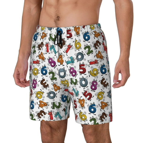 Fotbe Colorful Numbers Traje de Baño para Hombre – Shorts de Natación de Secado Rápido con Forro y Bolsillos-Small