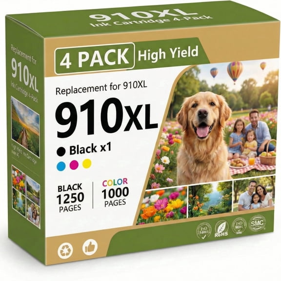 910 910XL Ink Cartridges compatible for HP 910XL Ink work with OfficeJet Pro 8020 8025 8028 8035 8030 8010 8015 8018 8022  (1 Black 1 Cyan 1 Yellow 1 Magenta 4 Pack)
