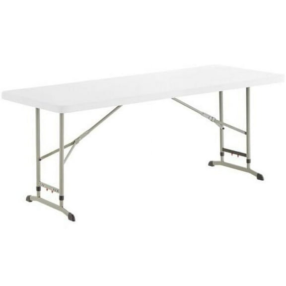 30''W x 72''D Granite White Plastic Folding Table with 29"-39" Adjustable Height - 6-Foot Granite White Plastic Folding Table with Height Adjustable