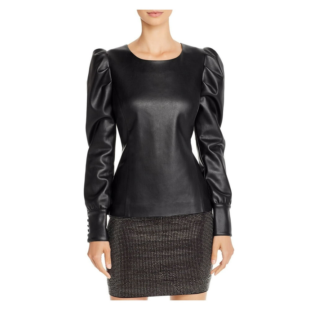 faux leather puff sleeve top