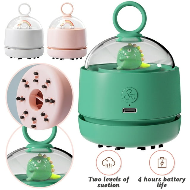 LNGOOR Desktop Vacuum Cleaner Mini Portable Table dust Sweeper USB Rechargeable Handheld Vacuum Cleaner with Vacuum Nozzle Cleaning Brush for Keyboard Home School Office (Green)