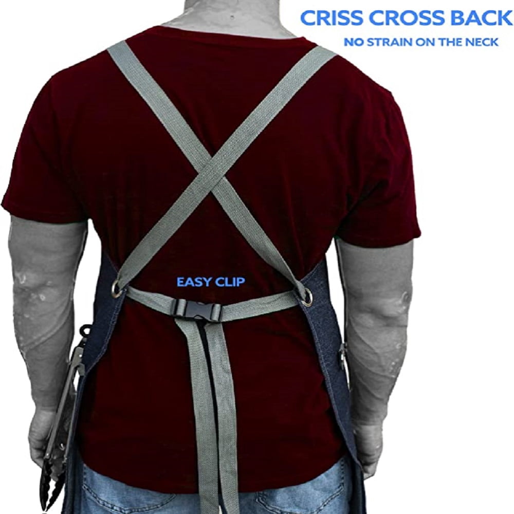 Kona Chef's Apron - Premium Denim Grill master 3 pocket Cross Back - Men & Women