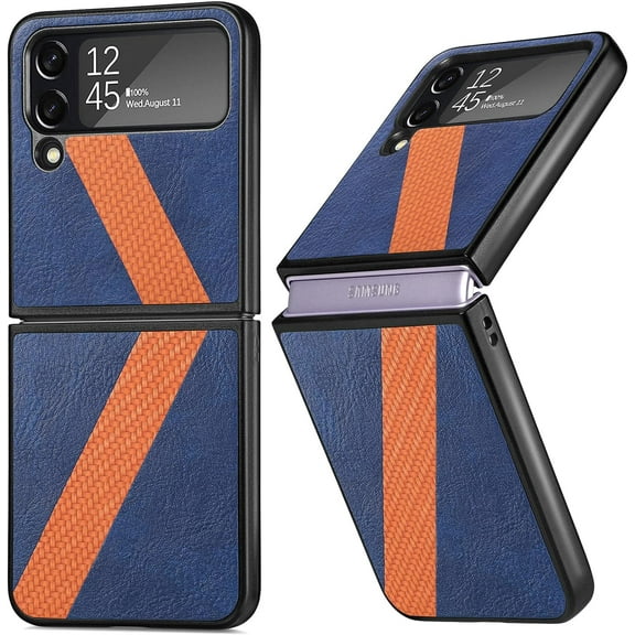 Case for Galaxy Z Flip 4 5G Cover, Fashion L Stitching Design Pattern Shockproof Protection Phone Case Full Body Protection Back Case for Galaxy Z Flip 4 5G 2022, Blue
