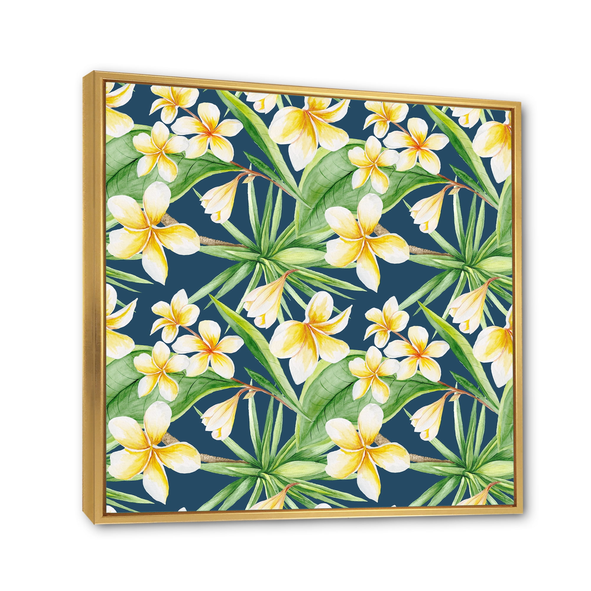Designart 'Yellow Flowers and Tropical Foliage VIII' Modern Framed Canvas Wall Art Print